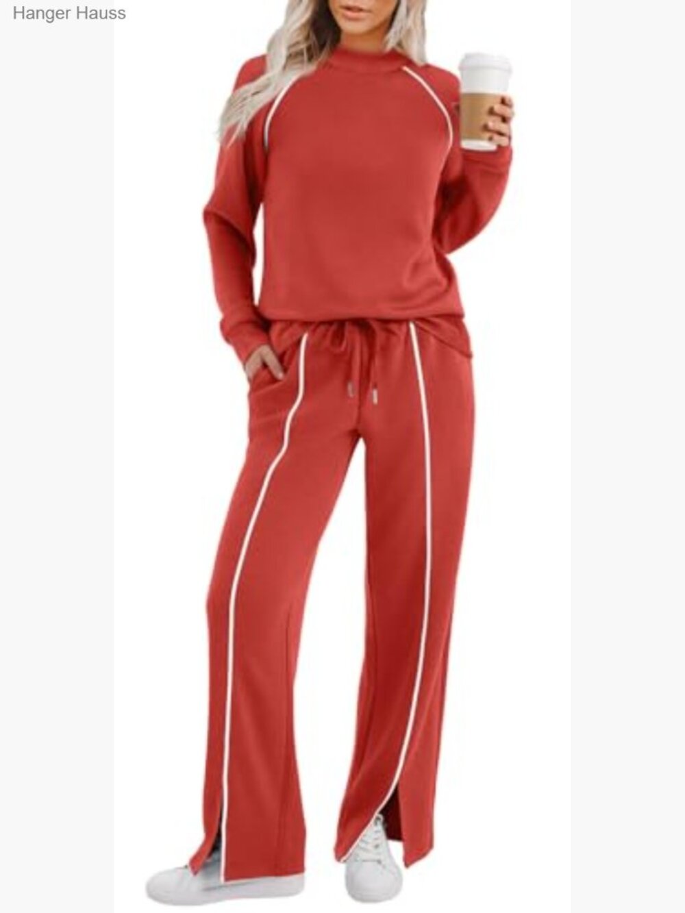 Women's 2-Piece Lounge Set, Long Sleeve Mock Neck Top & Wide Leg Pants - Picture 4 of 7